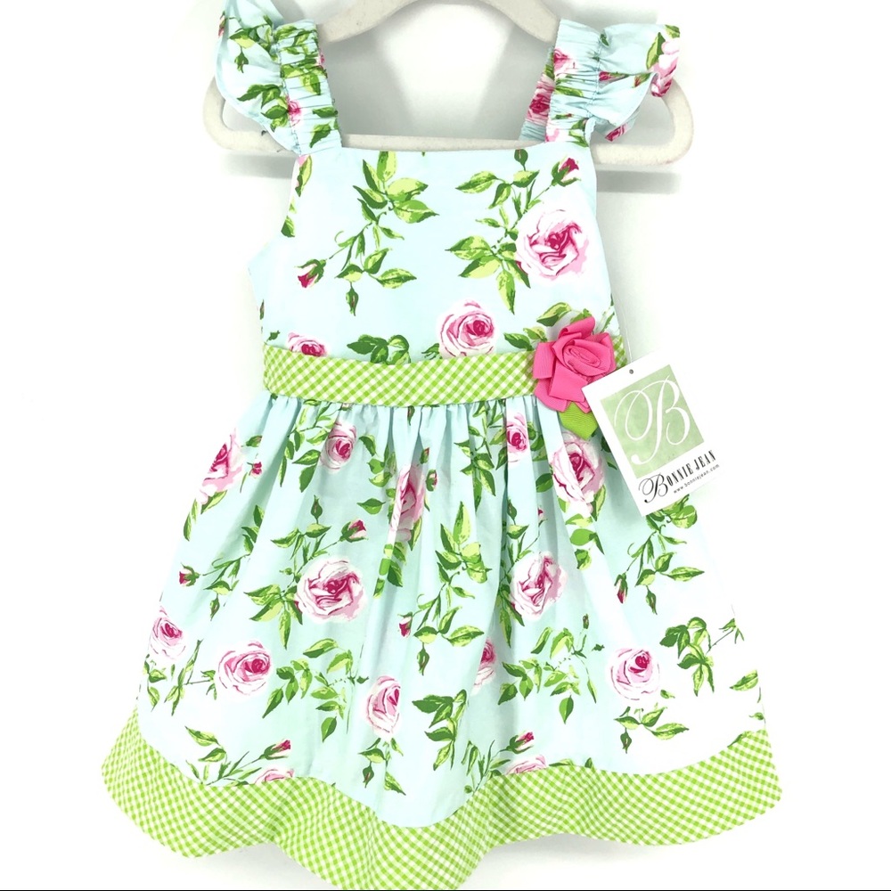 NWT Girls Rose Floral Print Flutter Sleeve Dress